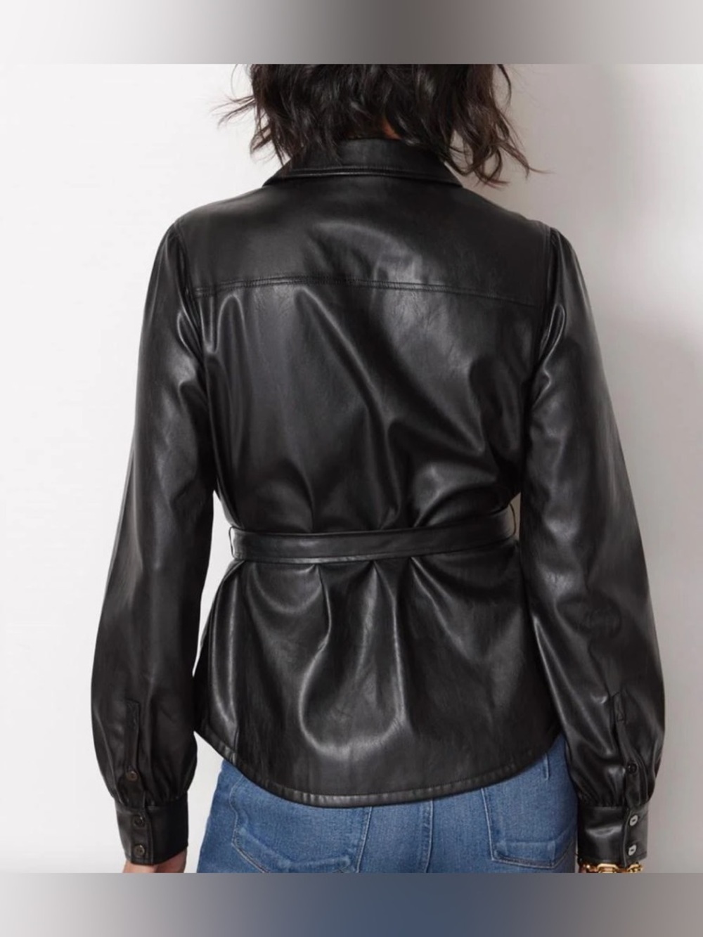 PAIGE Belize Faux  Leather Shacket Black Medium - Picture 2 of 5